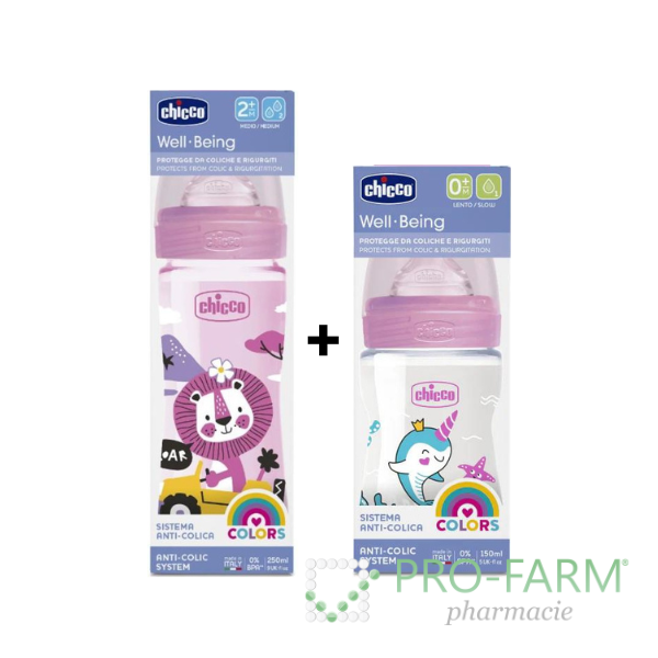 CHICCO SET Well Being PP Bottle 2m+ 250 ml + PP Bottle 0m+ 150 ml